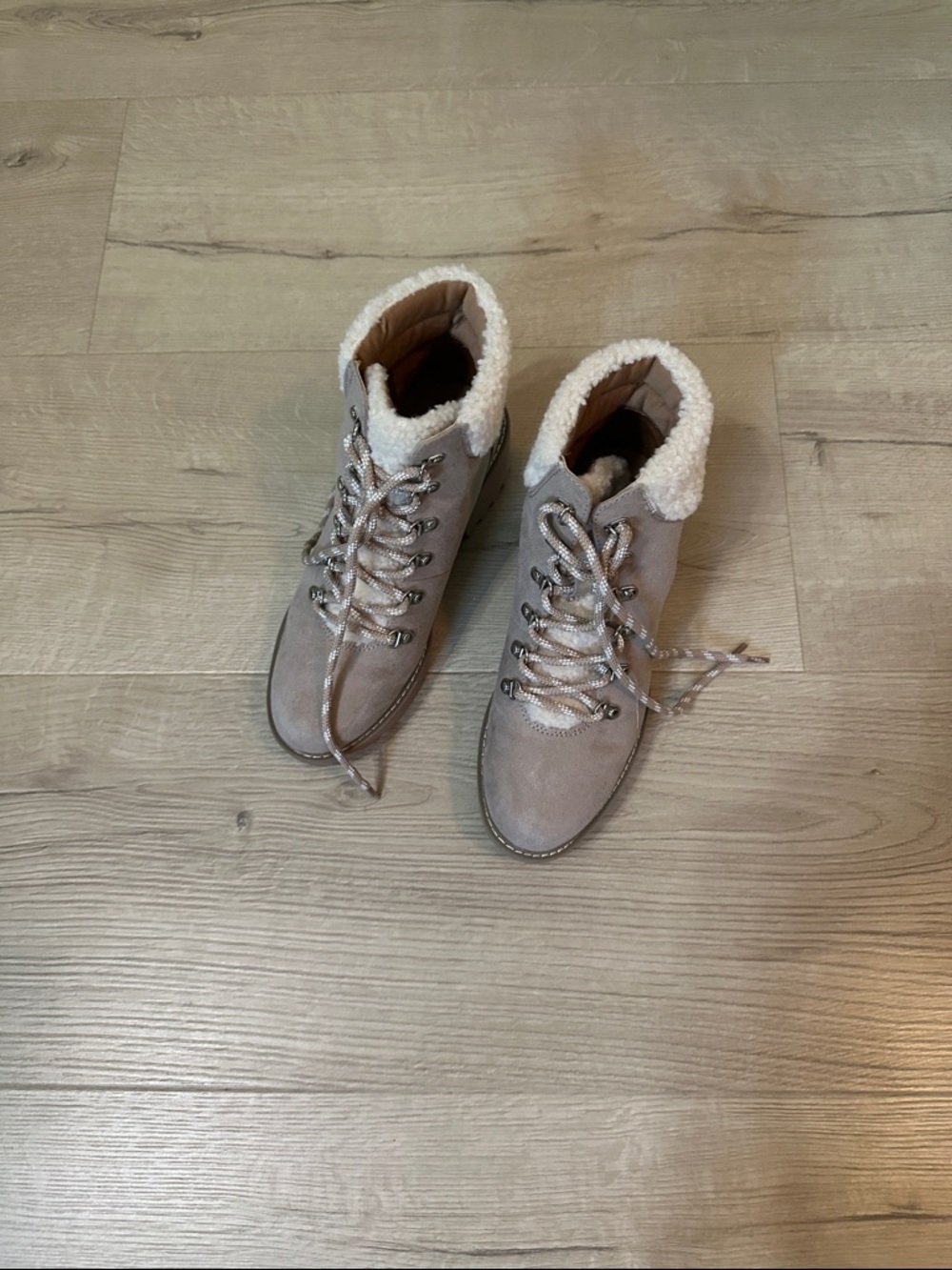 Universal Thread Taupe Lace-Up Faux Shearling Boots